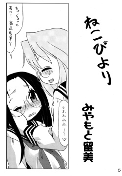 (C73) [Shin Shikkoku Zakkyo Koubou (Miyamoto Rumi)] Shitteru Kuse ni! Vol.39 "Mega Neko" (Lucky Star) page 4